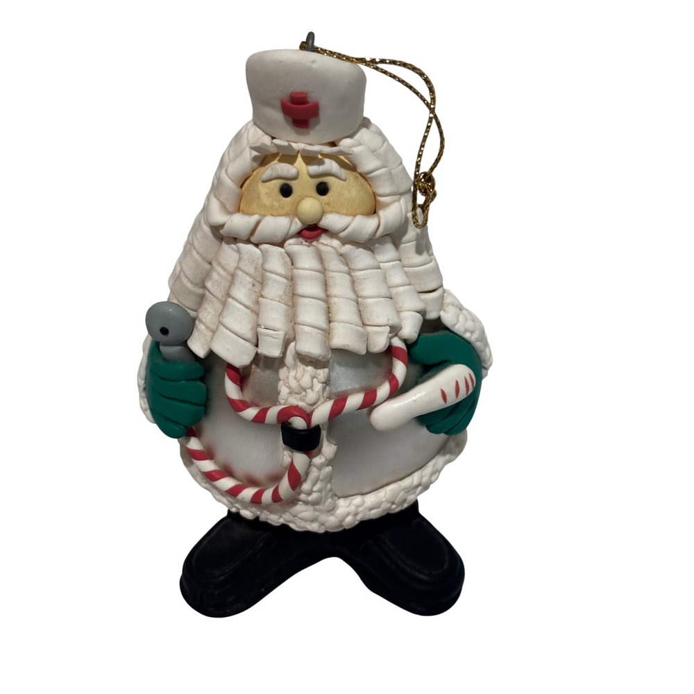 Santa Claus Nurse Medical Professional Christmas Ornament Glass Clay Stethoscope